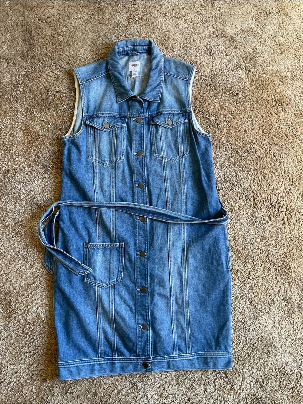 Guess Denim Button Down Dress Women’s Size XL Fall Festival Western Cowgirl Blue